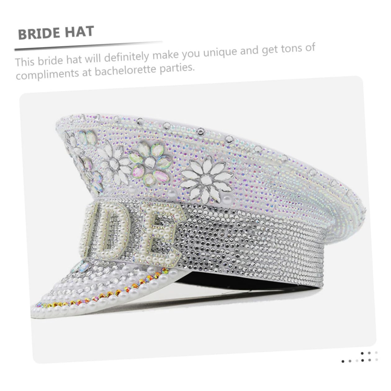 Baluue Sombrero para Novia con Gemas de Imitación, Tamaño Ajustable, Gorro de Capitán para Despedidas de Soltera y Bodas, Accesorio de Fiesta para Playa y Eventos Obsequios