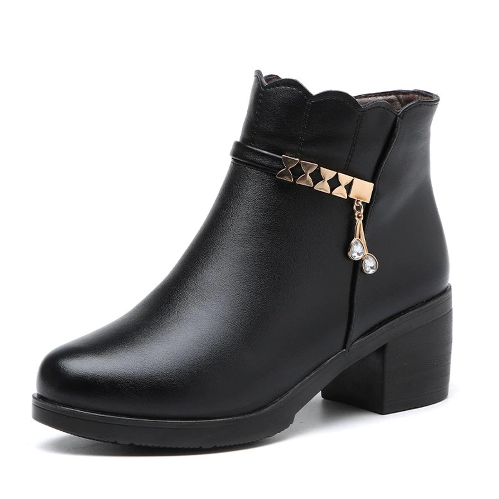 Womens Orthopaedic Platform Non-Slip Ankle Boots Chunky Heel Warm Snow Boots Side Zipper Womens Dress Shoes Rhinestone Decoration