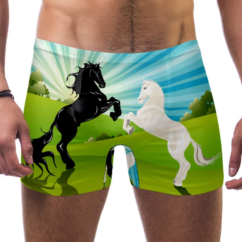 Arabian Horses Men Swim Boxer Briefs Short Square Leg Swimsuit Quick Dry Swimwear,S