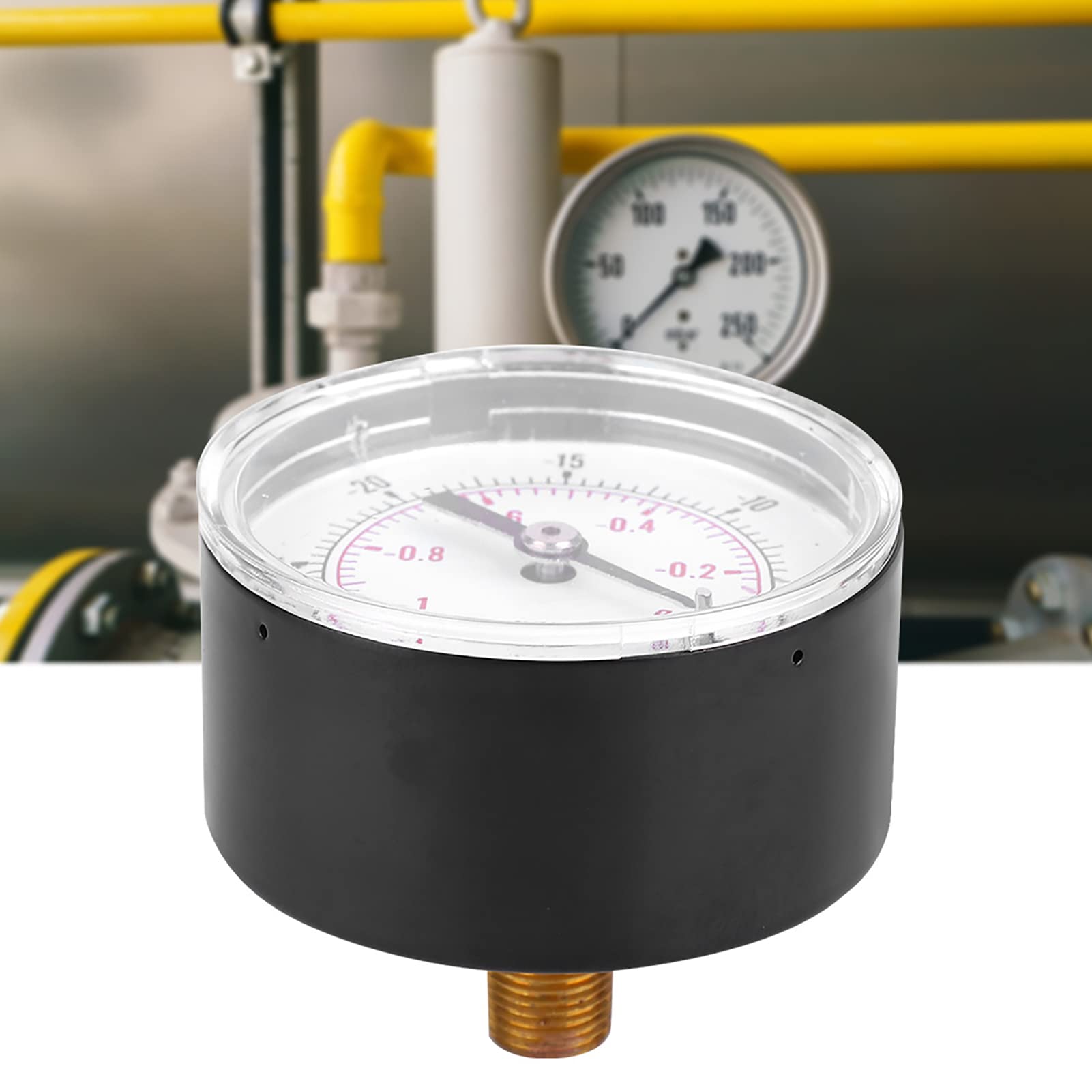 50mm Vacuum Gauge 1/8 BSPT Back Connection -1-0Bar -30-0inHg Air Water Oil Gas Transparent Cover Brass Components for Air Water Oil Gas Media