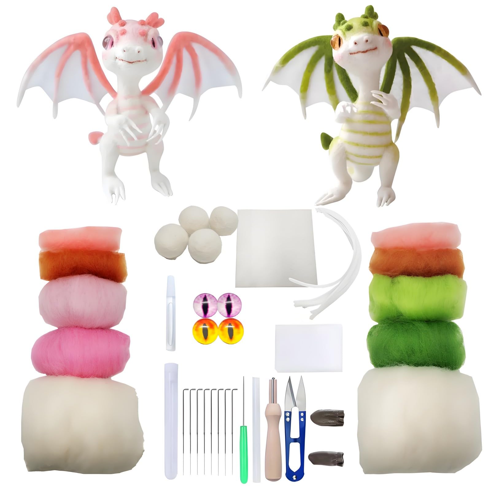 DEUXPER Needle Felting Kits Beginners, DIY Wool Felt Dragon Materials Set for Adults Kids, Needle Felting Craft Project Gift for Women Men