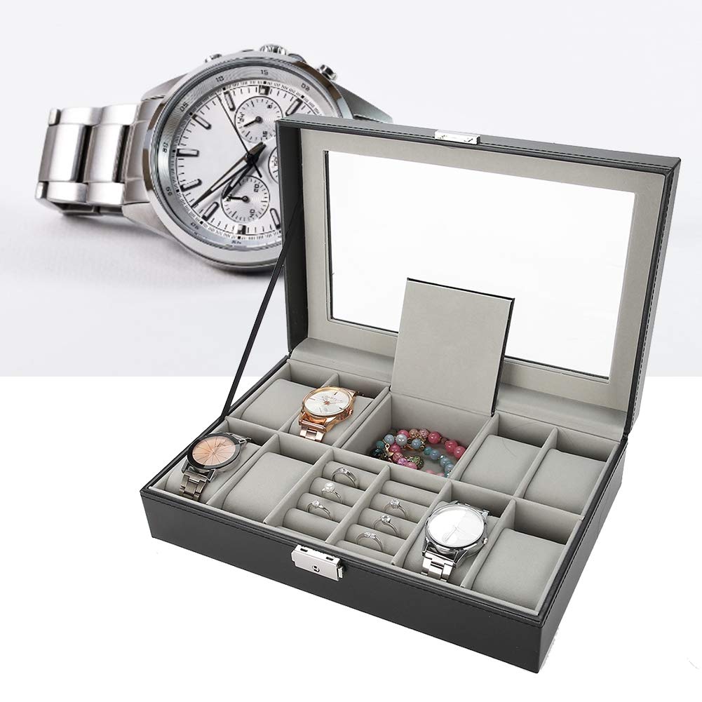 Natudeco 8 Slots Watch Box PU Leather Storage Case Jewelry Display Box Holder Organiser with Lid Watch Pillows for Home Retail Store