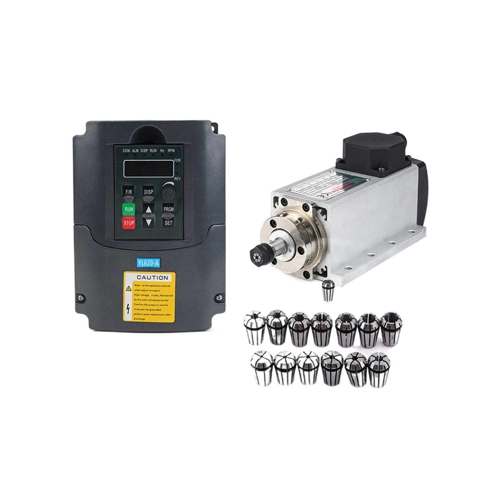 Lloopk One Color Cnc Spindle, Cnc 1.5Kw Air-Cooled Spindle Kit 1500W Square Air Cooling Motor + .5Kw Vfd Inverter + 13Pcs/Set Er11