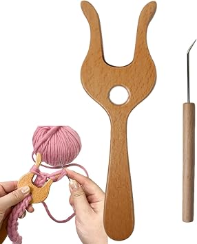 Tanxier Lucet Fork,Wood Knitting Fork with Hook,Cord Crocheting Knitting Fork for Braiding/Drawstring/Scarves