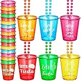 12 Packs Let's Fiesta Shot Glass Necklaces Bead Cinco De Mayo Necklace Plastic Shot Glasses Party Necklaces Mexican Cup for Bachelorette Fiesta Party Favors Supplies, Multi Color