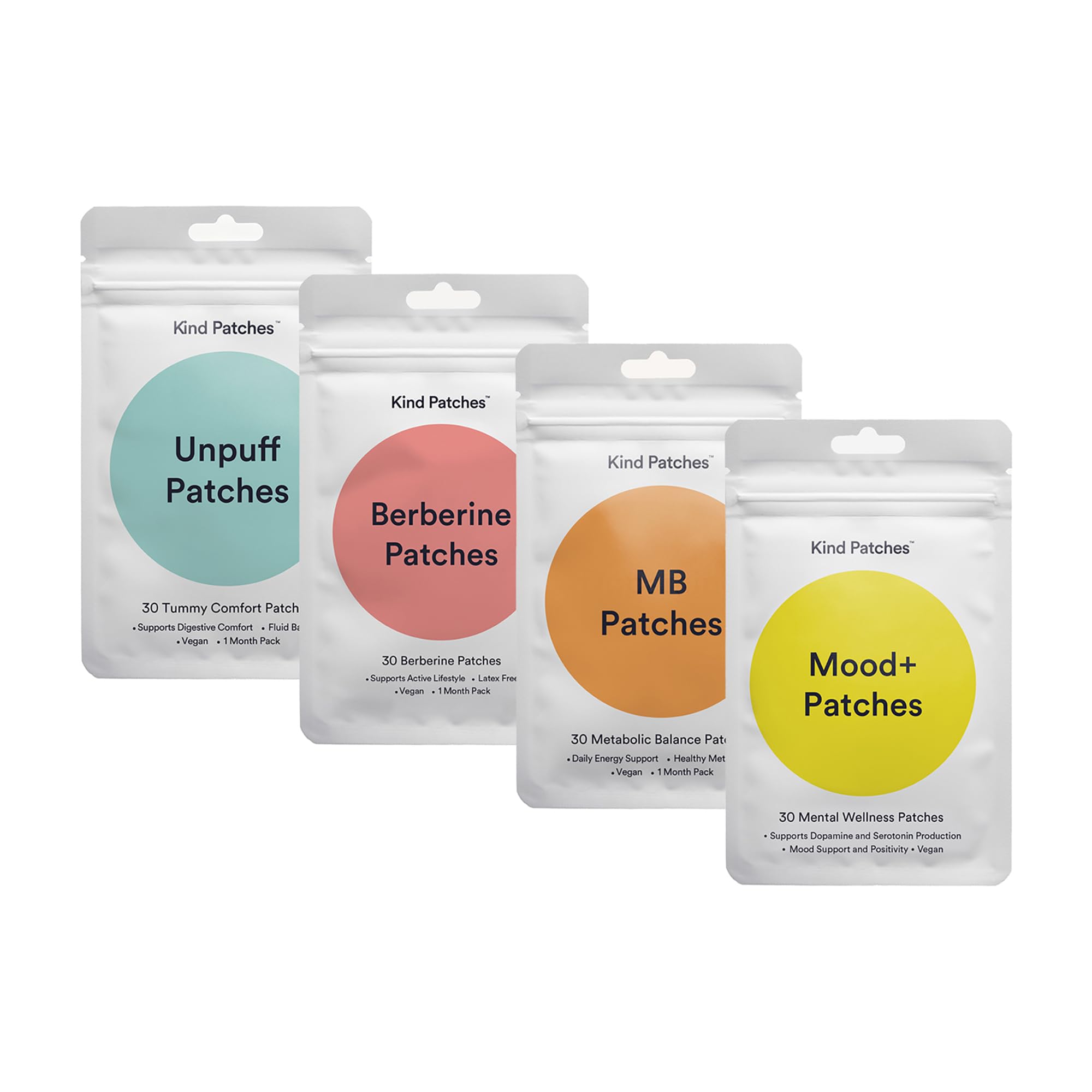 Happy Burn Bundle Kit | Unpuff, Berberine, MB & Mood+ Patches Bundle | 120 Vegan Patches | 1 Month Supply
