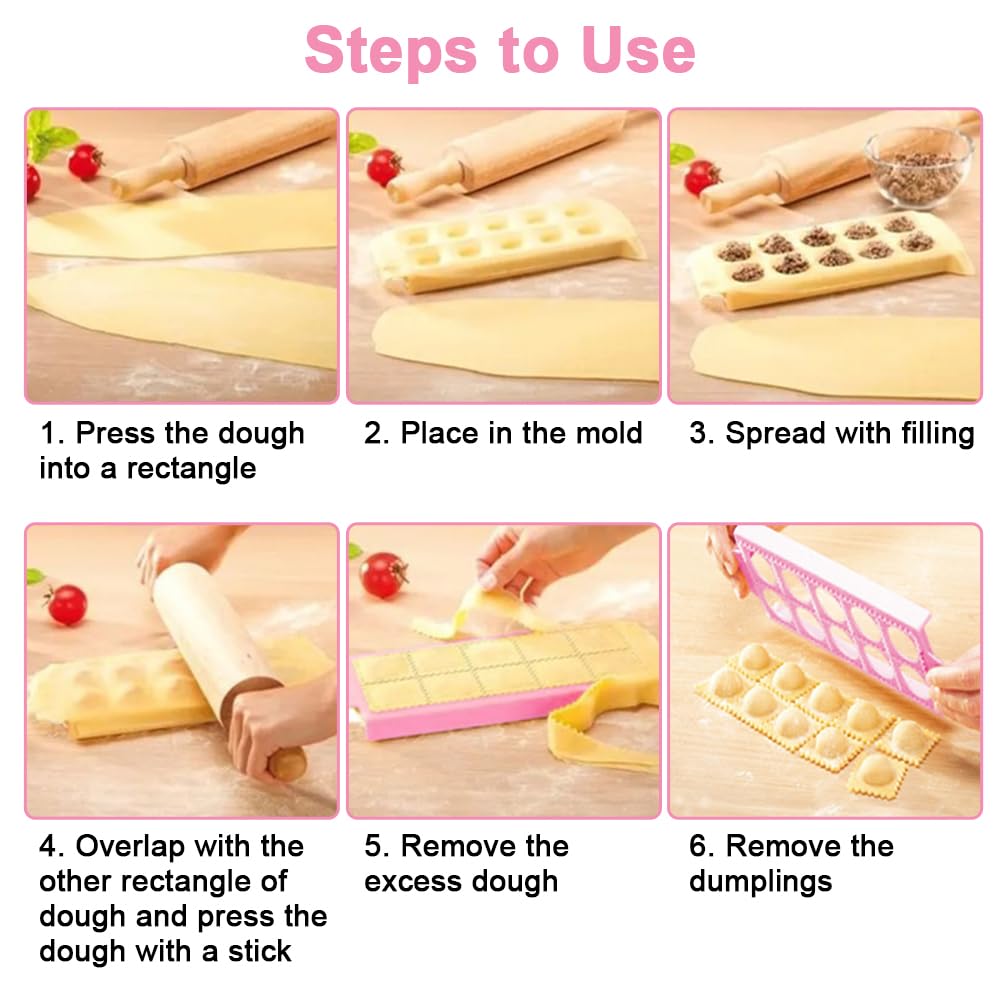 Stampo Per Ravioli Professionali Forma Rotondo Plastica, Stampo Per Ravioli Italia, Dimensione dei ravioli 2.5-3cm, 26.5×10.8×2cm (21 Posti Rosa Rotondo