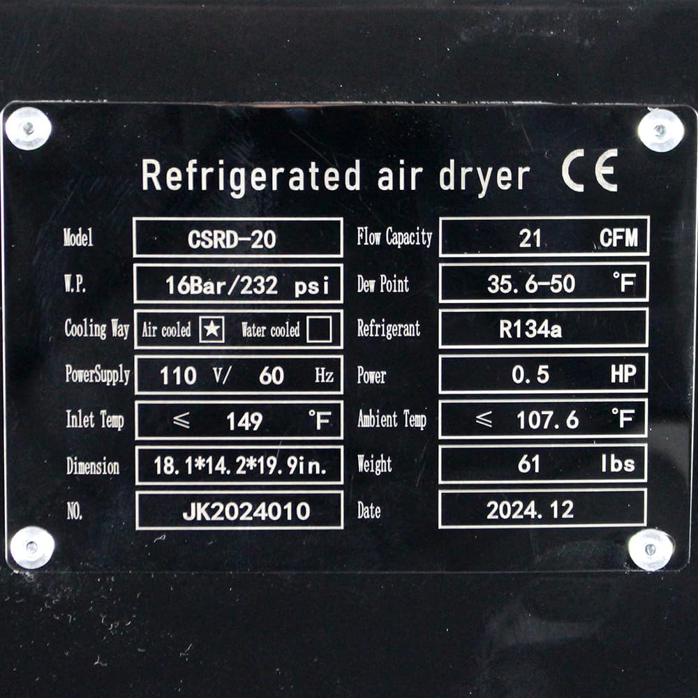 Compressor Source 21 CFM Refrigerated Air Dryer for 5 HP Air Compressors 110V CSRD-20