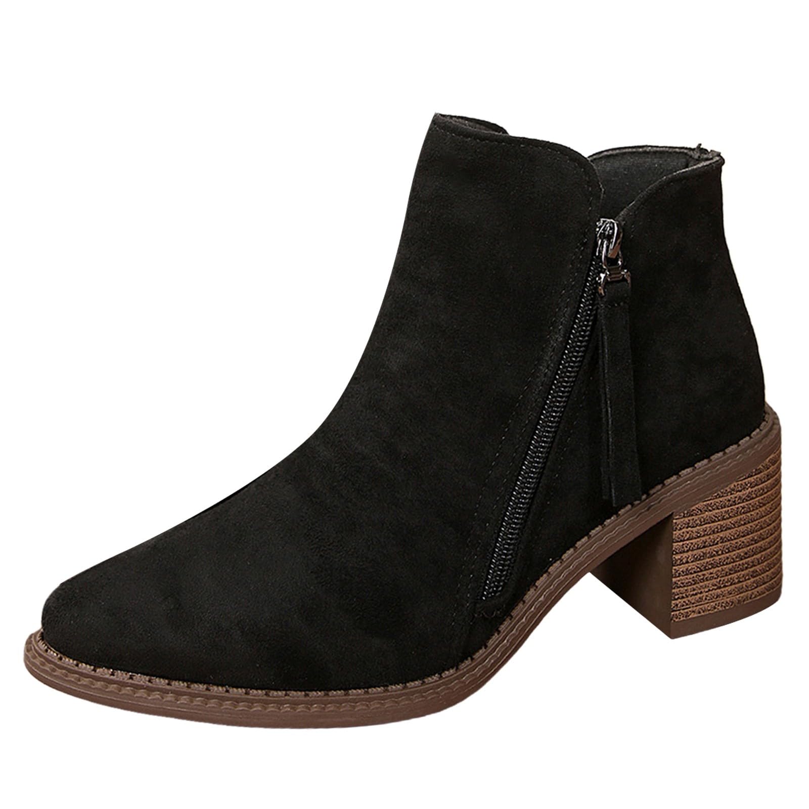 Cocila Botas De Ante con Tacón Grueso Y Punta Puntiaguda para Mujer, Tallas Grandes Europeas, Otoño/Invierno 2025, Cremallera Lateral Agua Mujer Altas Invierno Piel Cowboy Beige Botines