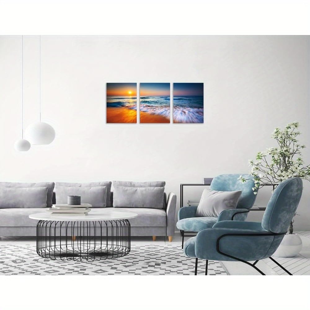 IXEHOH Sonnenuntergang Strand Leinwandbilder 3 Teilig Ozean Meer Landschaft Wandbilder für Wohnzimmer Schlafzimmer Küsten Natur Kunst Bilder Deko Poster & Prints Ästhetik Art 70x100cmx3