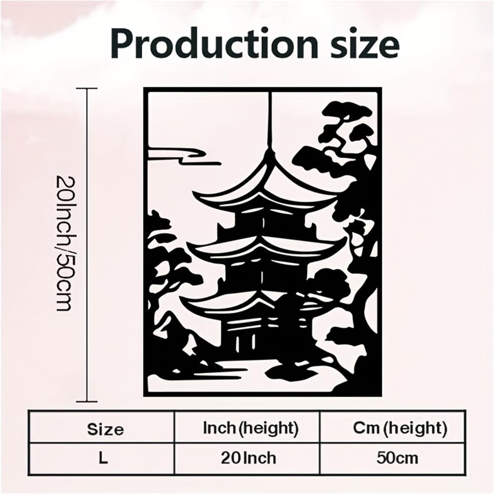 Generico Decoración de pared abstracta contemporánea de Metal, Arte de Pagoda japonesa, escultura de Torre de templo Zen asiático para Sala de estar, oficina o jardín (50 cm/20 pulgadas)