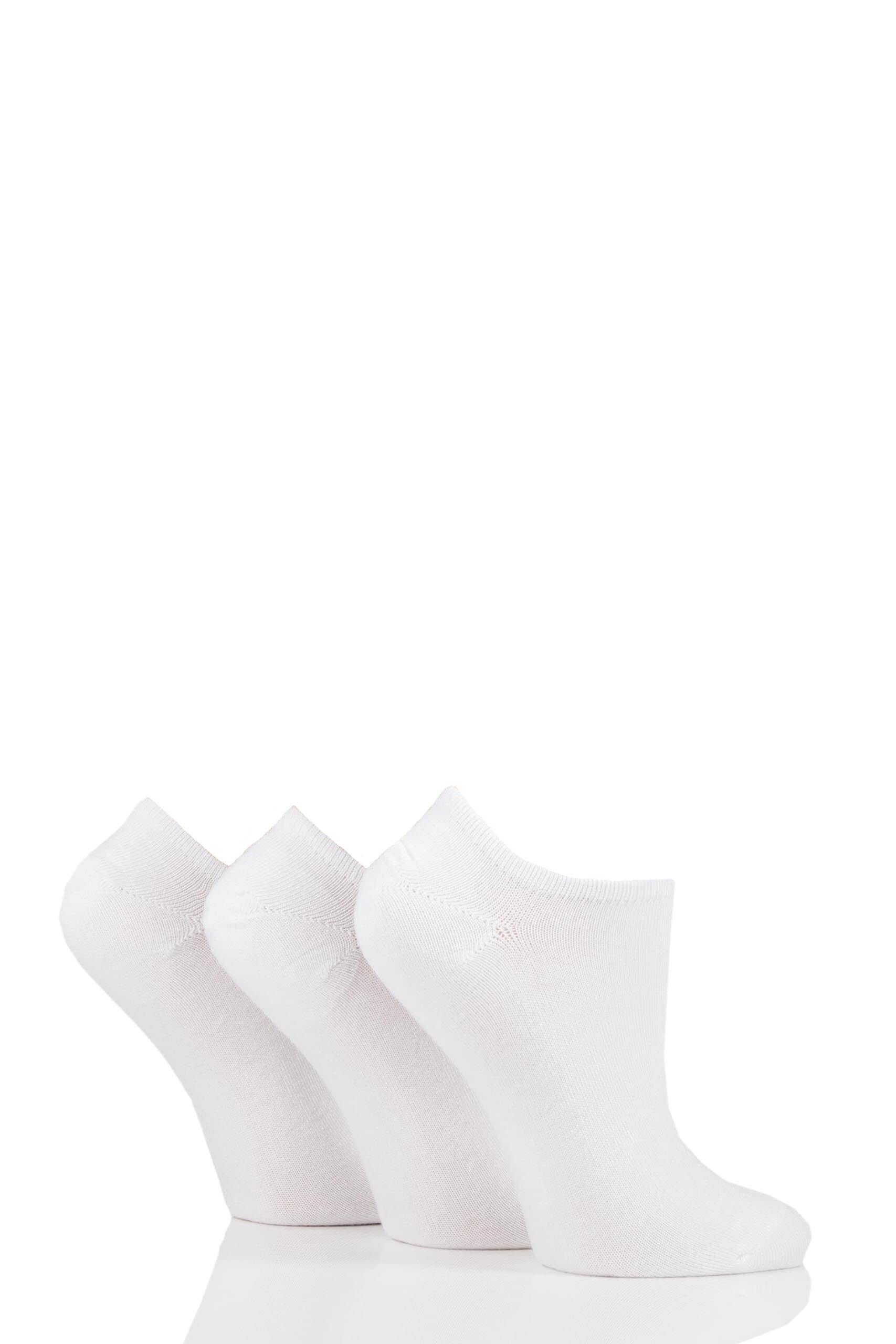 Glenmuir Ladies' 3 Pair Plain and Patterned Bamboo Secret Socks-White 4-8 Ladies