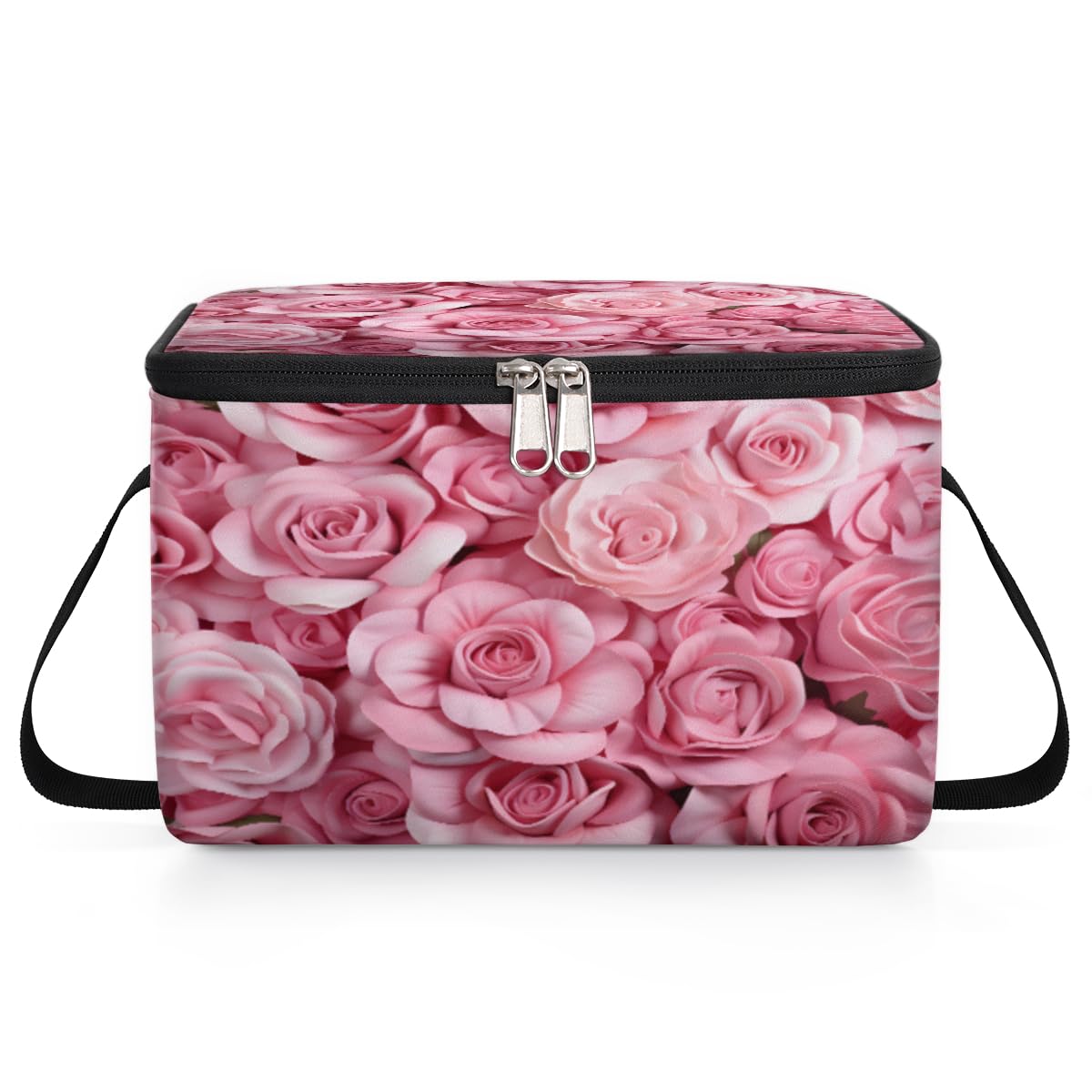 GzLeyigou Blossom Flower Lunch Bags for Women Men 9 Cans, Hot & Cold Food Delivery Bag Insulated Grocery Bag Insulated Lunch Box Pinks Rose Cooler Bag for Office Work Picnic Beach