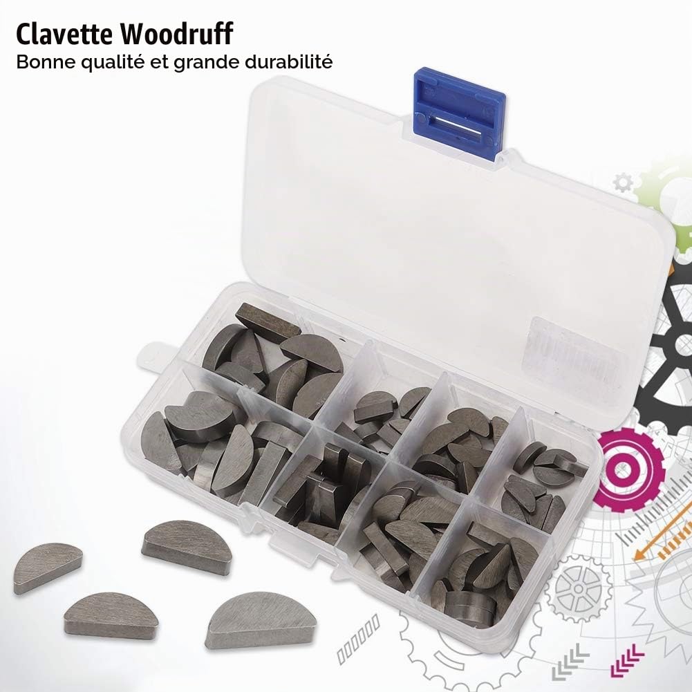 80pcs en Acier Inoxydable Semi-circulaire Kit de clé de Bois Bois avec Tailles Variées pour l'ingénierie, Boîte Rangement Incluse, pour les Machines et les Applications