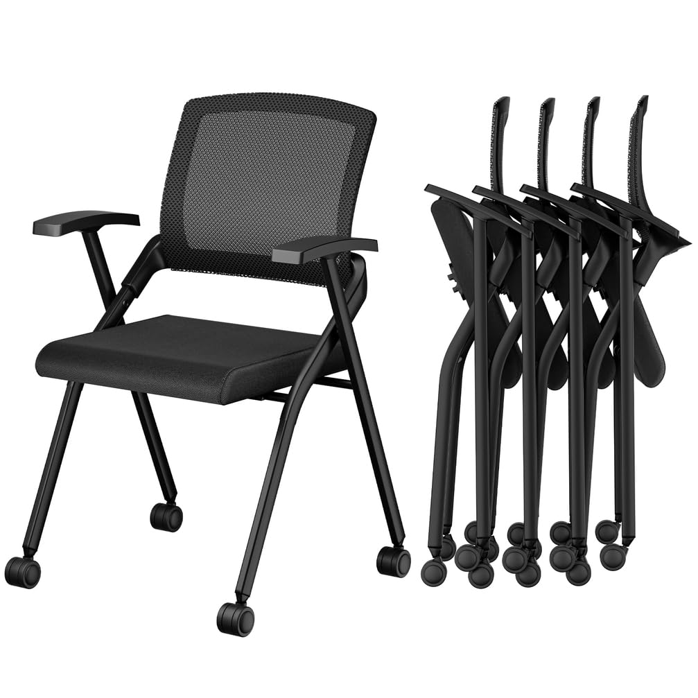 10 Pack Foldable Office Chairs with Wheels Foldable Desk Chair Stackable Conference Room Chair with Mesh Back and