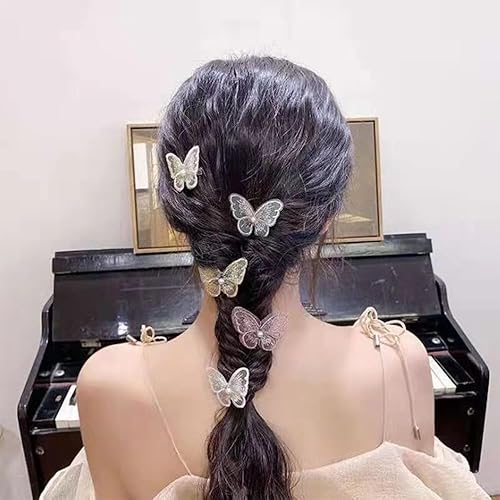 Miniatura 5 de INS - Horquilla de mariposa con perlas y clip lateral para niña, con boca de pato, bordado de bosque, horquilla súper inmortal para niña (pinzas