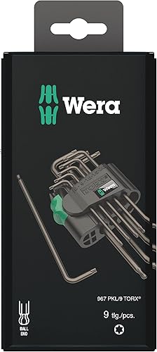 Wera Hexagon 967 PKL/9 SB - Juego de llaves en L, BlackLaser, llave hexagonal de bola, 9 piezas
