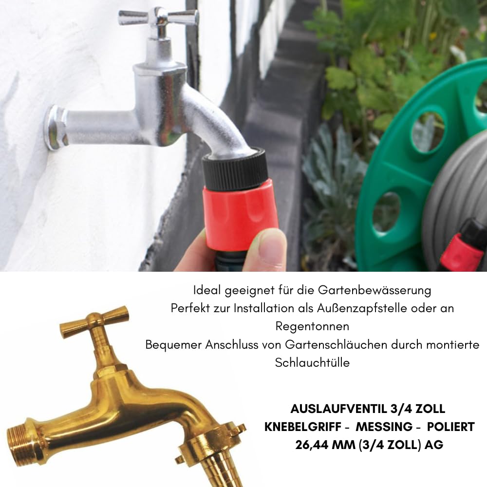 Schläfer 4335115 - Robinet porte-caoutchouc 1/2 mâle en laiton porte-caoutchouc 3/4(15-19 mm) Levier papillon, robinet extérieur jardin 1/2, Robinet d'eau extérieur laiton, robinet bronze brillant