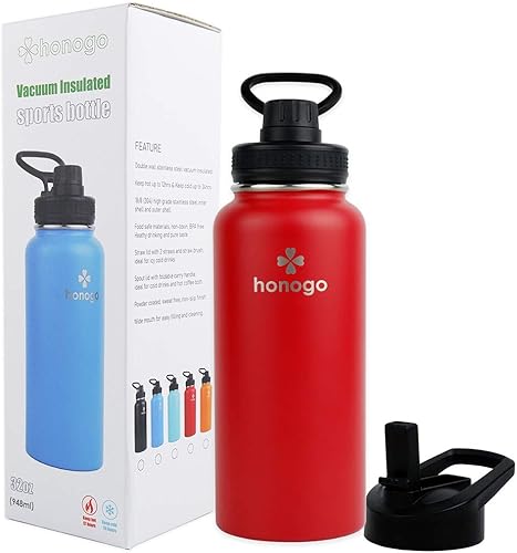 Miniatura 7 de Botella de agua deportiva de 32 onzas con recubrimiento en polvo de doble pared aislada al vacío, de acero inoxidable 188, boca ancha, termo térmico