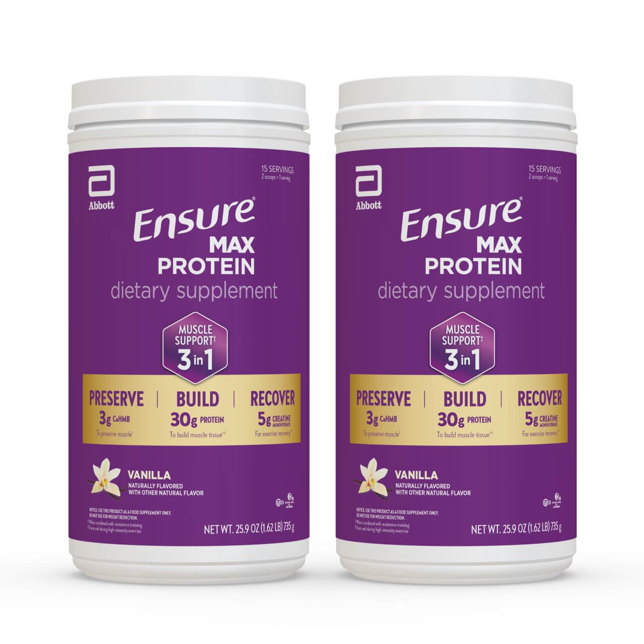 Ensure Max Protein 3-in-1, Vanilla Powder, 30g Protein, Creatine, 2 Pack
