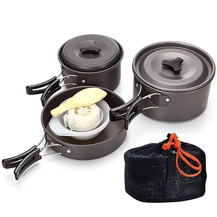 NEAR STOP 9PCS Outdoor Portable Camping Cookware Set for 2-3 Persons - Multicolour