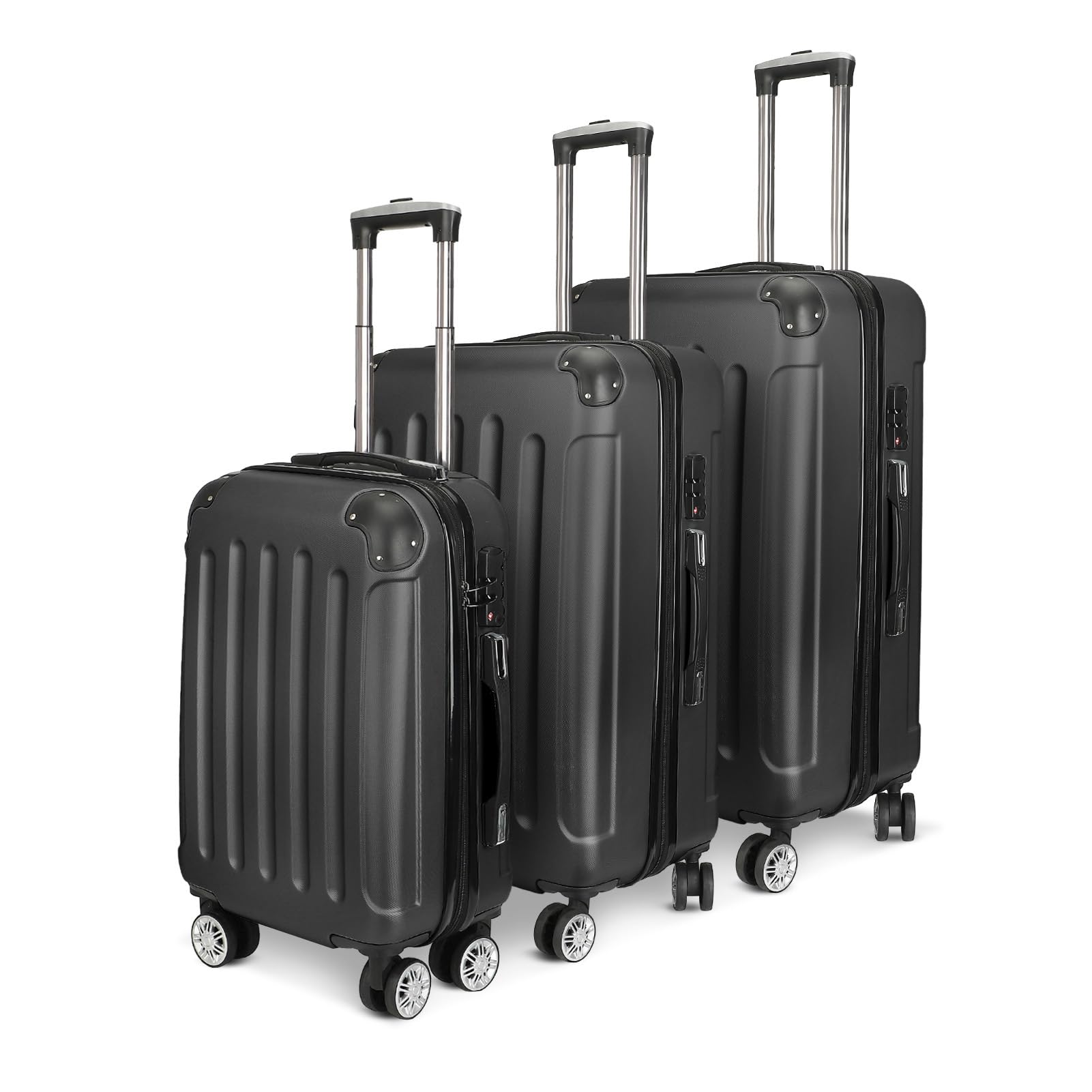 Valigia Rigida 3 Pezzi Set Trolley Bagaglio A Ruote Set Di Valigie In ABS Con Protezione Degli Angoli Trolley Con Manico Telescopico Bagaglio A Mano 4 Ruote M L XL (Nero)