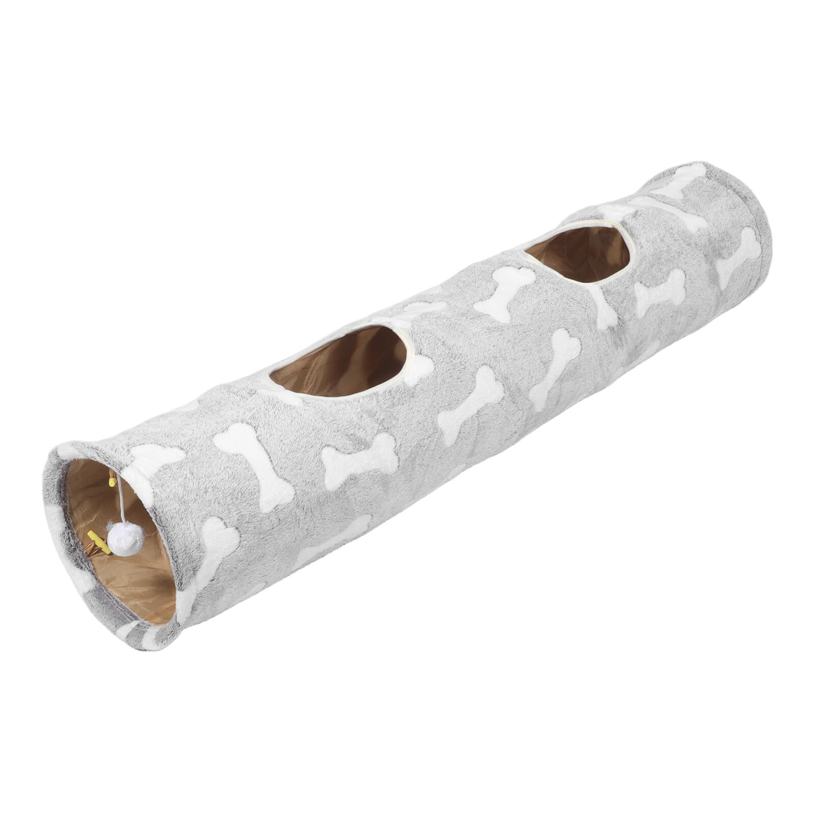 Tunnel pour Chat à 2 Trous avec Balle en Peluche Tunnel Droit Pliable en Tissu Résistant Interactif pour Chatons Intérieur Stimulant L'exploration Mouvement