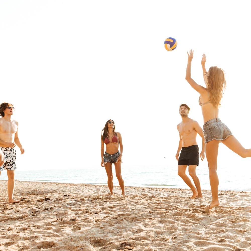 Piłka do siatkówki plażowej, rozmiar 5 – szyte ze skóry z igłą – antypoślizgowe miękkie w dotyku, idealne na plażę, kemping, do parku