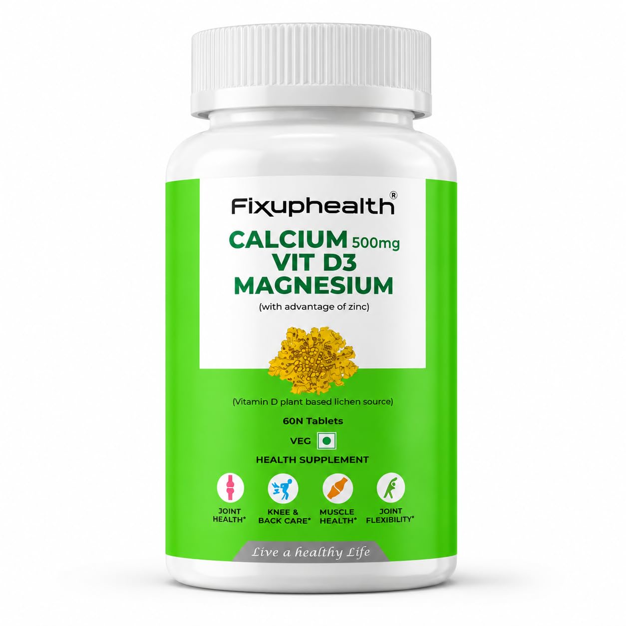 Fixuphealth Calcium Vitamin D3 Magnesium Supplement 60 Tablets (Pack Of 1) With Vitamin D Plant Based Lichen Source and Zinc Essential for Bone and Muscle Calcium and vitamin D3 Tablets for Men and Women-image-31