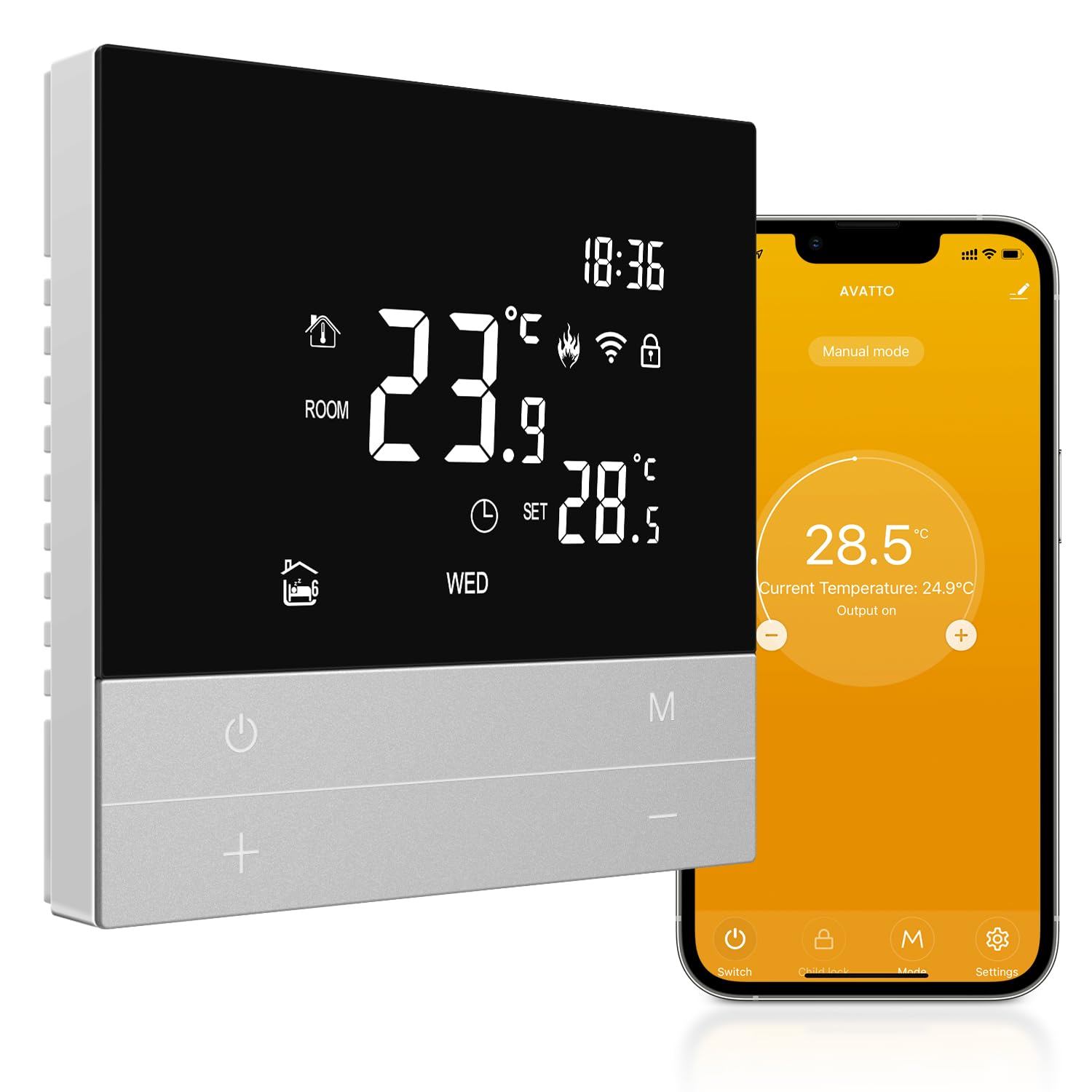 AVATTO Thermostat für Wasser-Fußbodenheizung, Smart WiFi Thermostat, programmierbarer Raumthermostat, kompatibel mit Alexa & Google Home, Fernbedienung über AVATTO-App oder Smart-Life-App