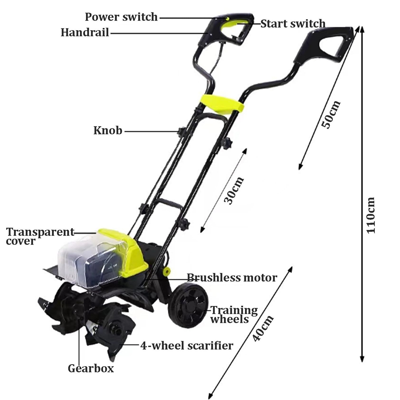 Motocultor Inalámbrico De 40 V, Motocultor Eléctrico De 180 Rpm Con Baterías De 4 Ah Y Cargador, Ideal Para Jardinería, Corte, Cuidado Y Compostaje.