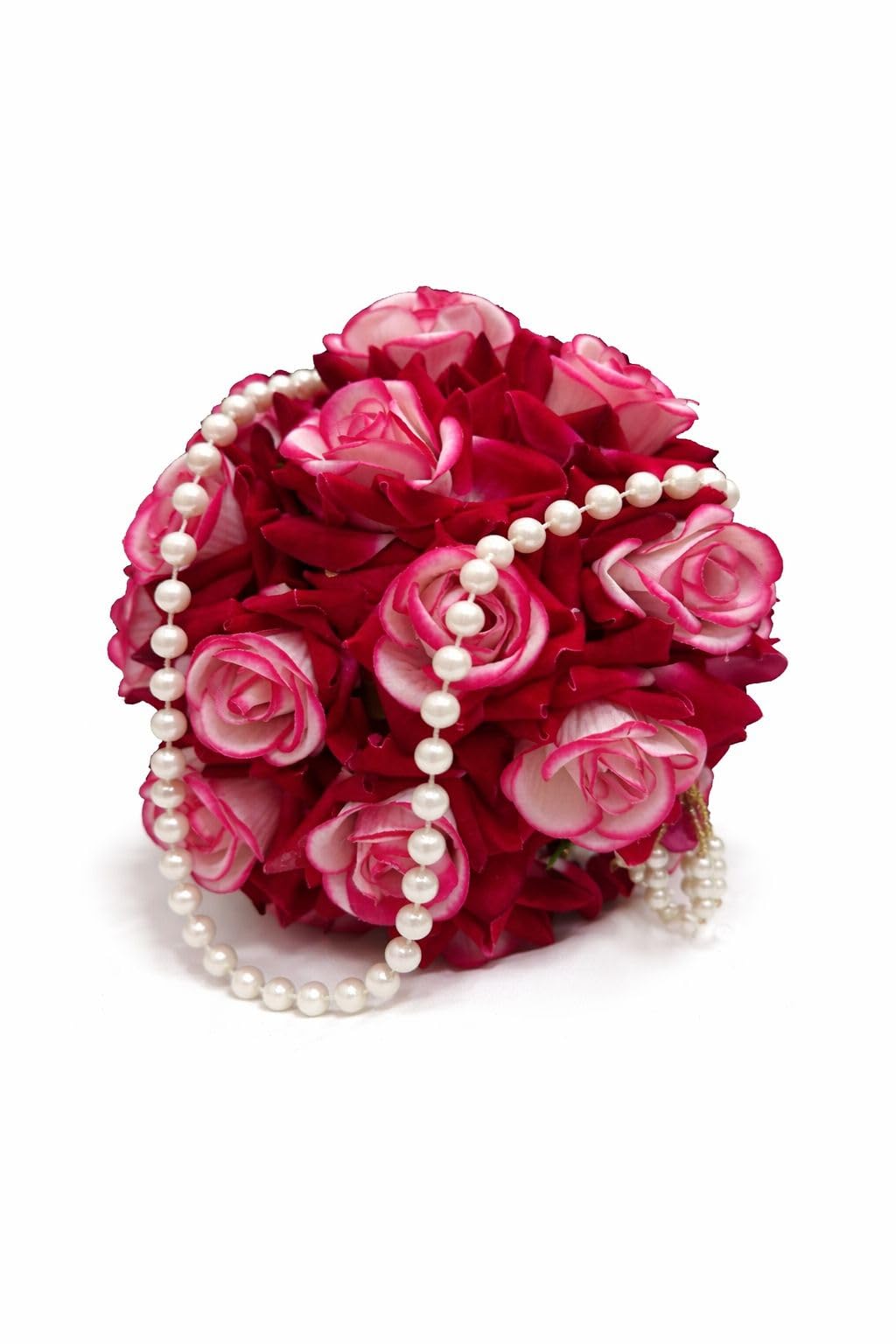 Handmade White & Red Rose Ball Clutch Purse for Women – Bridal Wedding Flower Bouquet Bag with Pearl Chain Handle | Evening Party Handbag-image-11