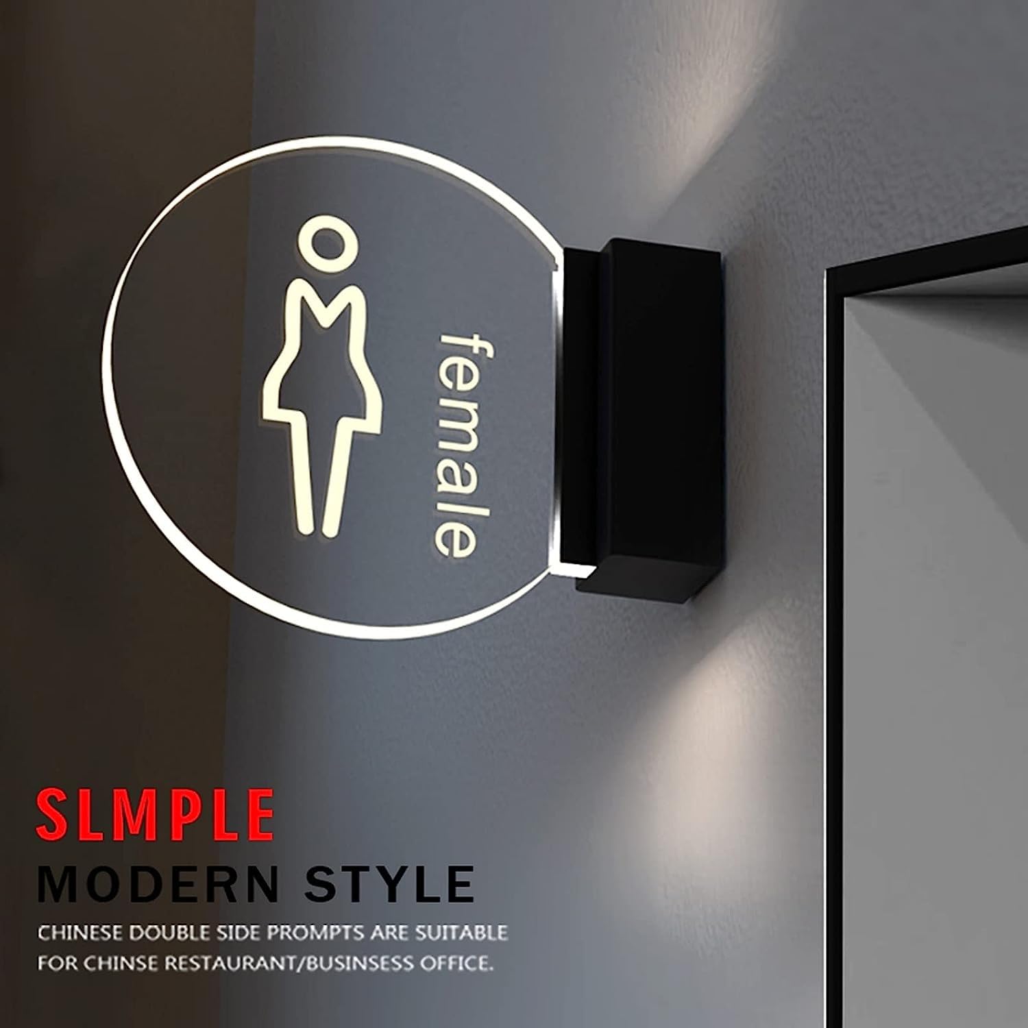 Letrero LED para baño, letrero iluminado para pared para negocios, baño, baño, letrero iluminado direccional