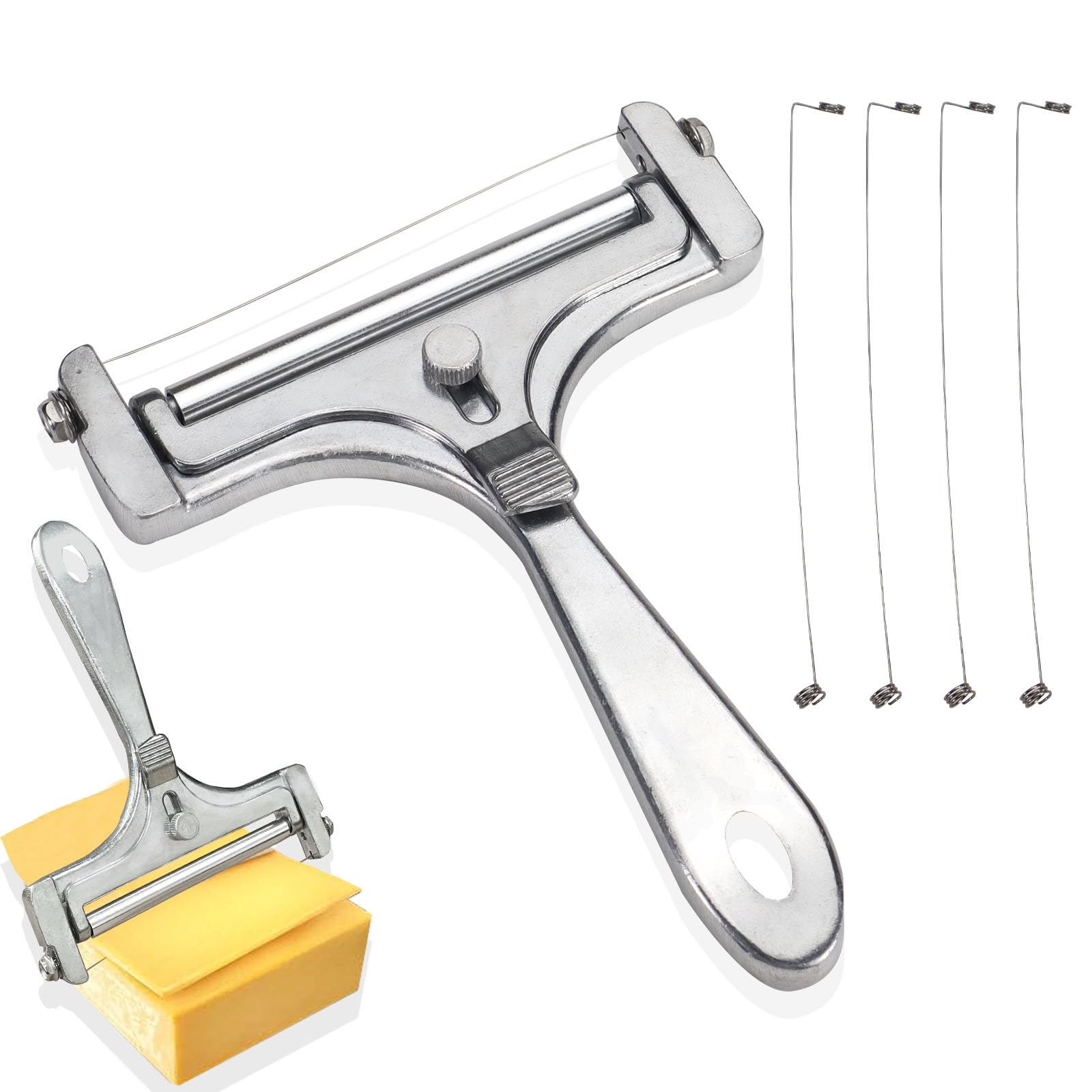 Huakaile Adjustable Cheese Slicer with 4 Extra Wires Replacement, Hand Held Wire Cheese Cutter Shaver