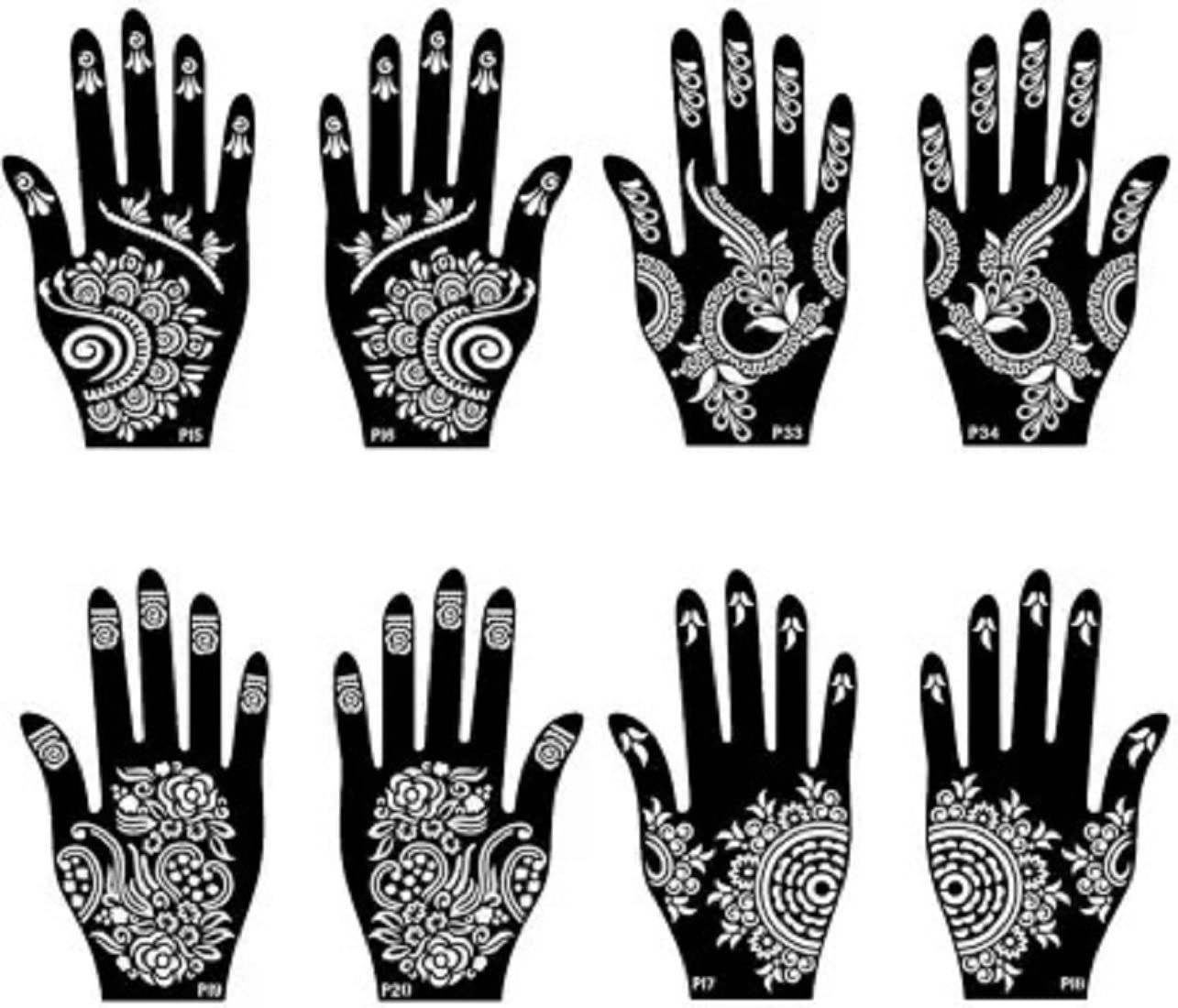KICKWIX Tattoo Art Sticker Latest Mehandi Design Stencils Temporary Tattoo for Girls, womens, kids, unisex Set of 8 Black