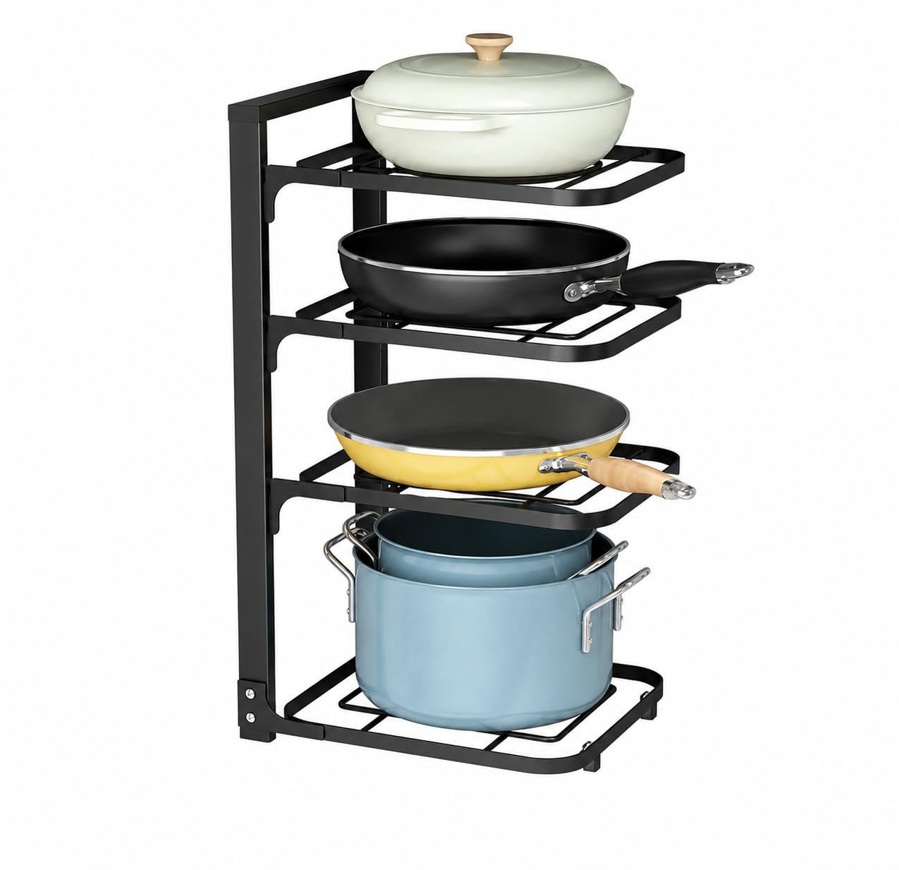 Deconation Range cacerolas y sartenes de 4 niveles – Soporte de almacenamiento de cocina vertical – 27 x 23 x 52 cm, color negro
