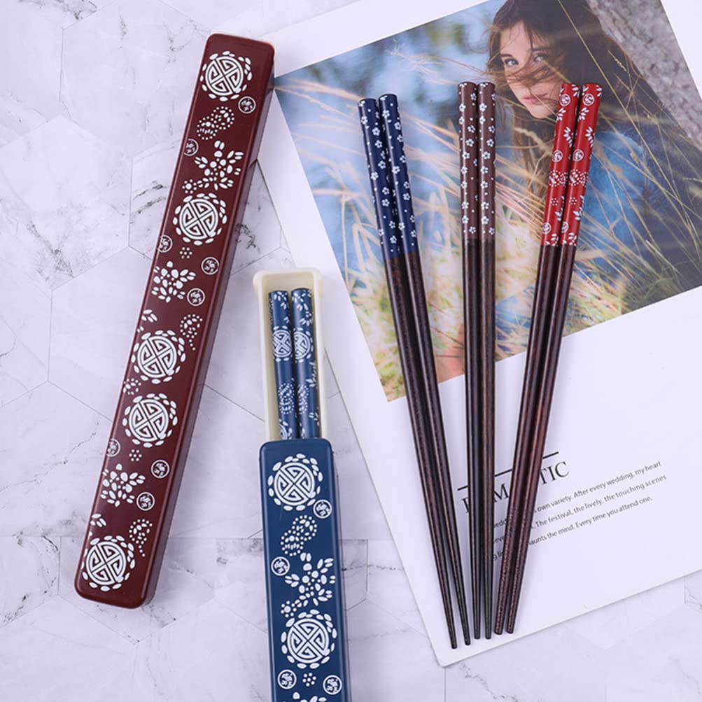 HEMOTON 2 Conjuntos Palillos Reutilizables con Caja de Almacenamiento Palillos Chinos Japoneses Chino Coreano Chop Pegardos Palitos de Cabello Cocina Freír Chopsticks Vajilla para Hogar