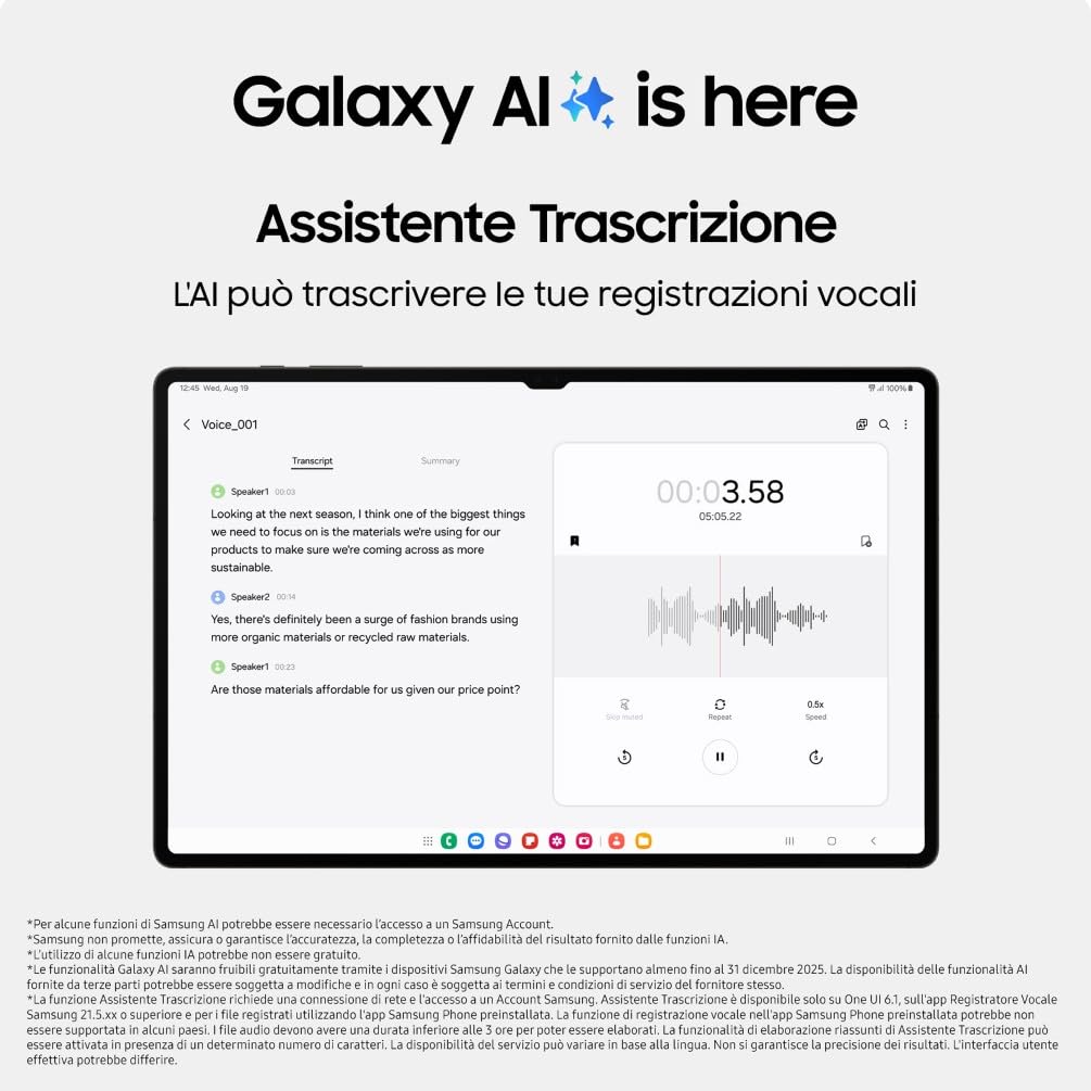 Samsung Galaxy Tab S9, Tablet Ai, Battery Pack incluso, Display 11" Dynamic AMOLED 2X, Wi-Fi, RAM 8GB, 128GB SSD, 8.400 mAh, Snapdragon 8 Gen 2, Android 13, IP68 [Versione italiana] 2023
