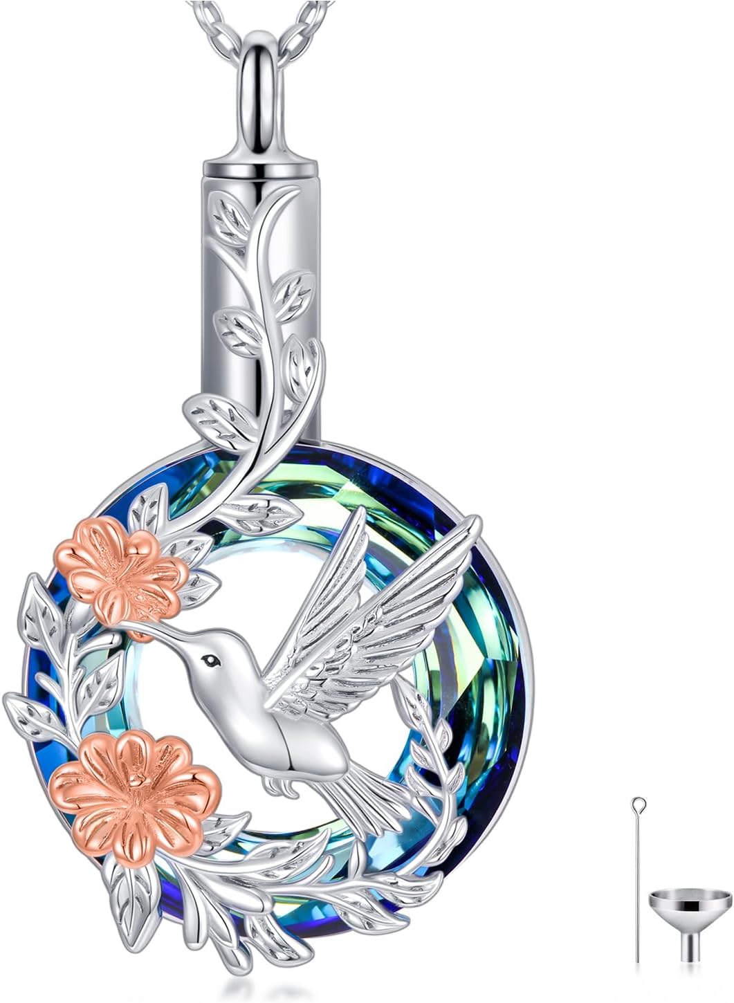 Hummingbird/Butterfly/Dragonfly/Flower Urn Necklace 925 Sterling Silver Cremation Necklace for Ashes Memorial Keepsake Jewelry for Women