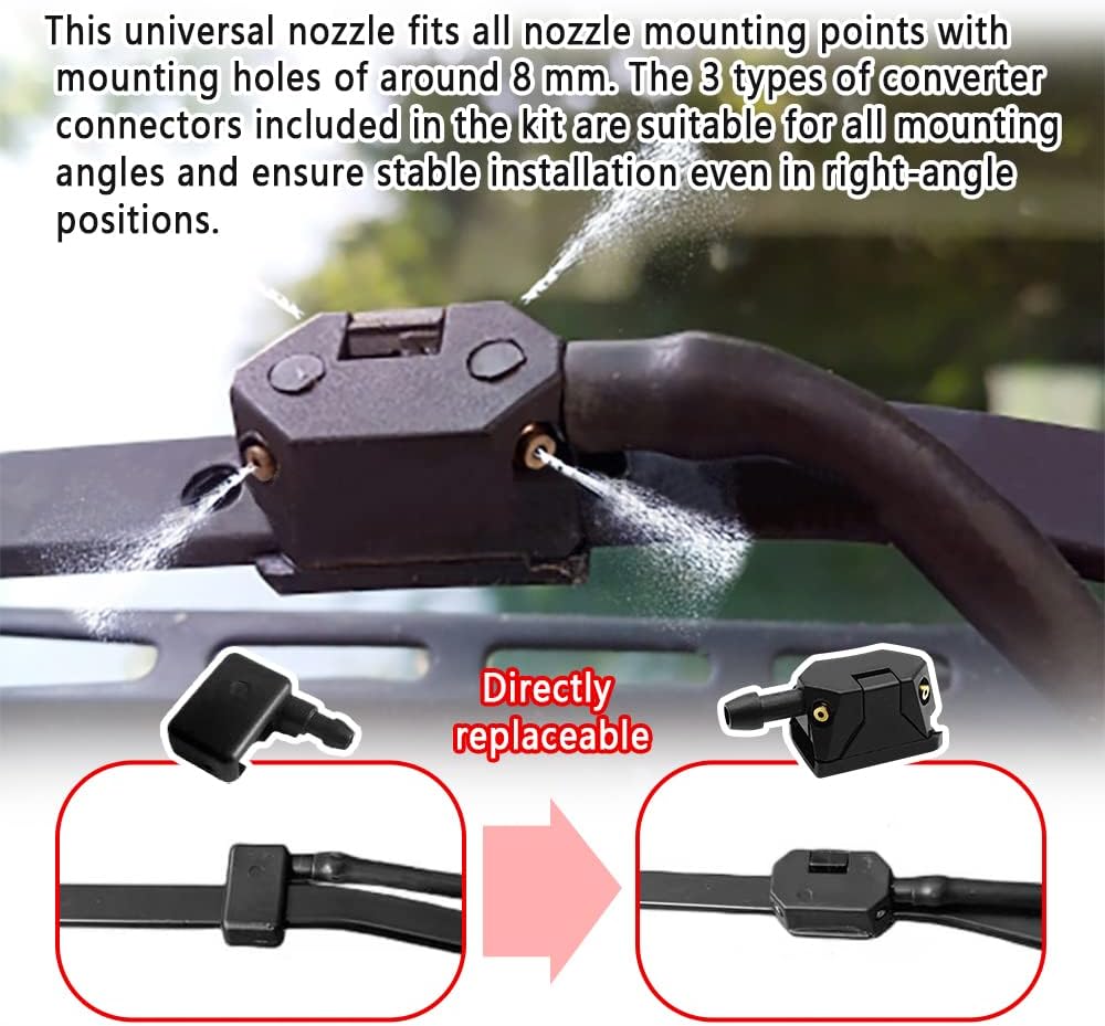 7-in-1 Windshield Washer Hose Kit,Including 2PCS Universal 4 Holes Arm Mounted Windshield Washer Nozzle + 4PCS Hose Connectors + 4M Windshield Wiper Hose for Most Vehicles