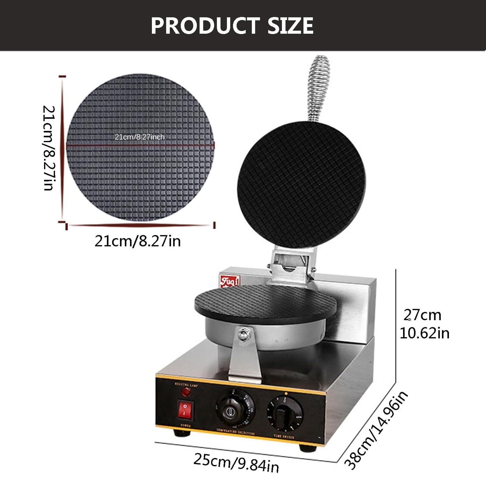 Máquina Comercial para Hacer Conos de Helado, máquina Antiadherente para Hacer Conos de gofres enrollados de Huevo de 1200 W, Plancha eléctrica para Hacer gofres enrollados de huev,