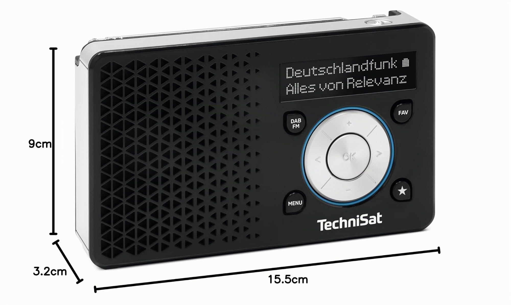 TechniSat DIGITRADIO 1A - Radio portatile DAB+ con allarme automatico di sicurezza (ASA, DAB, FM, jack per cuffie, memoria preferita, display OLED, piccolo, 1 Watt RMS) nero/argento