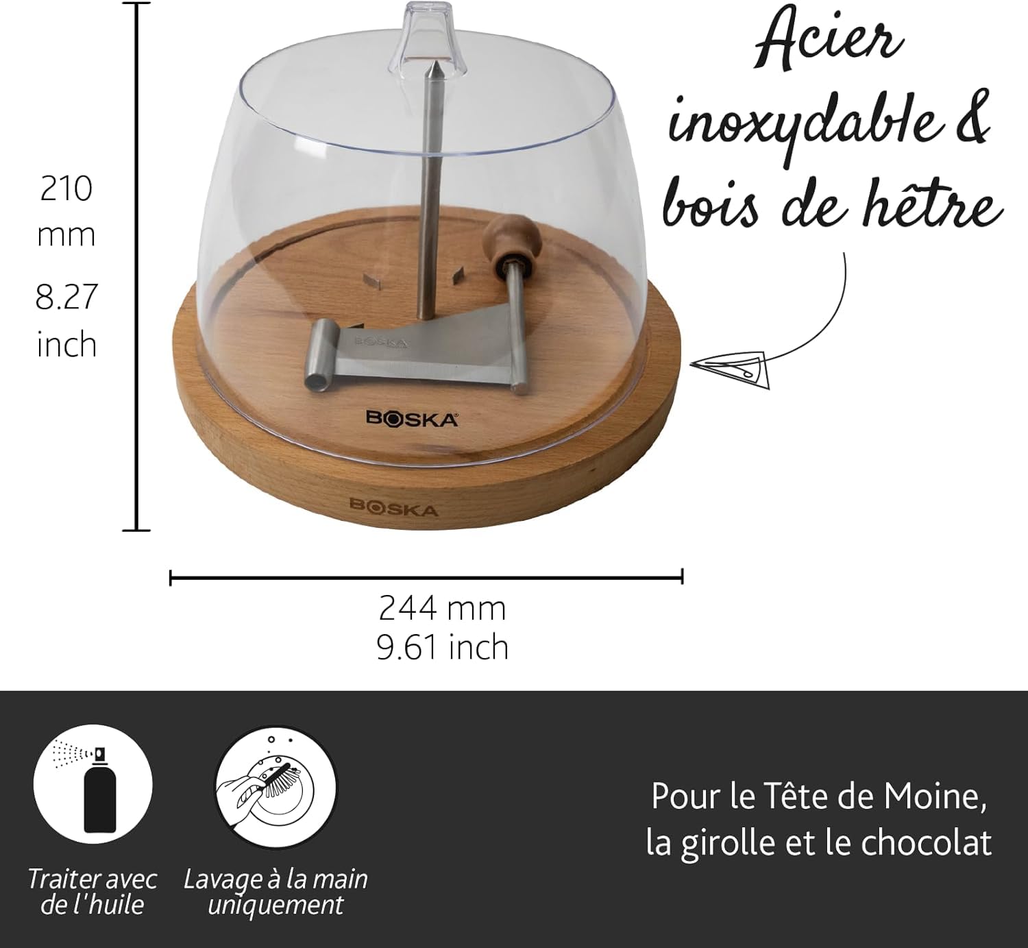 Pack BOSKA 850511 Girolle/Fraiseur bois avec cloche + 1/2 Fromage Tête de Moine 450gr pour profiter de faire des jolies fleurs et garder au frais sans que ca sèche - Coffret cadeau parfait