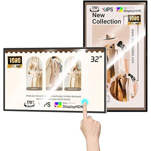MWE 32 inch Wall Mount Digital Signage, FHD Touchscreen Monitor Android 14, Multi-Touch Screen Smart Split, Commercial Advertising Display, Time Switch, CMS Management, HD-MI/ USB/ WiFi/ for Windows