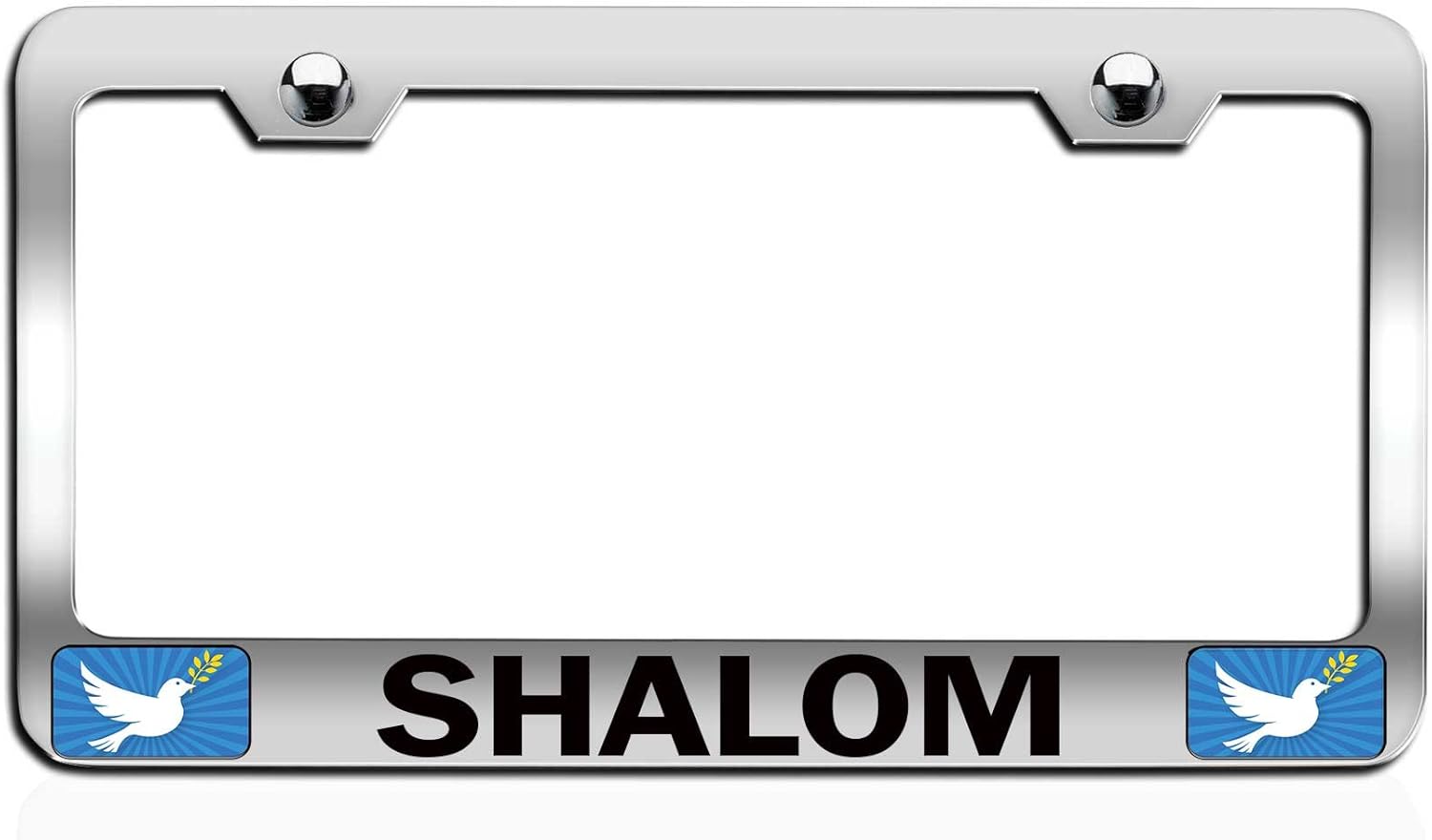 Makoroni - Shalom Religious Jesus Christianity Chrome Steel Auto SUV License Plate Frame, License Tag Holder