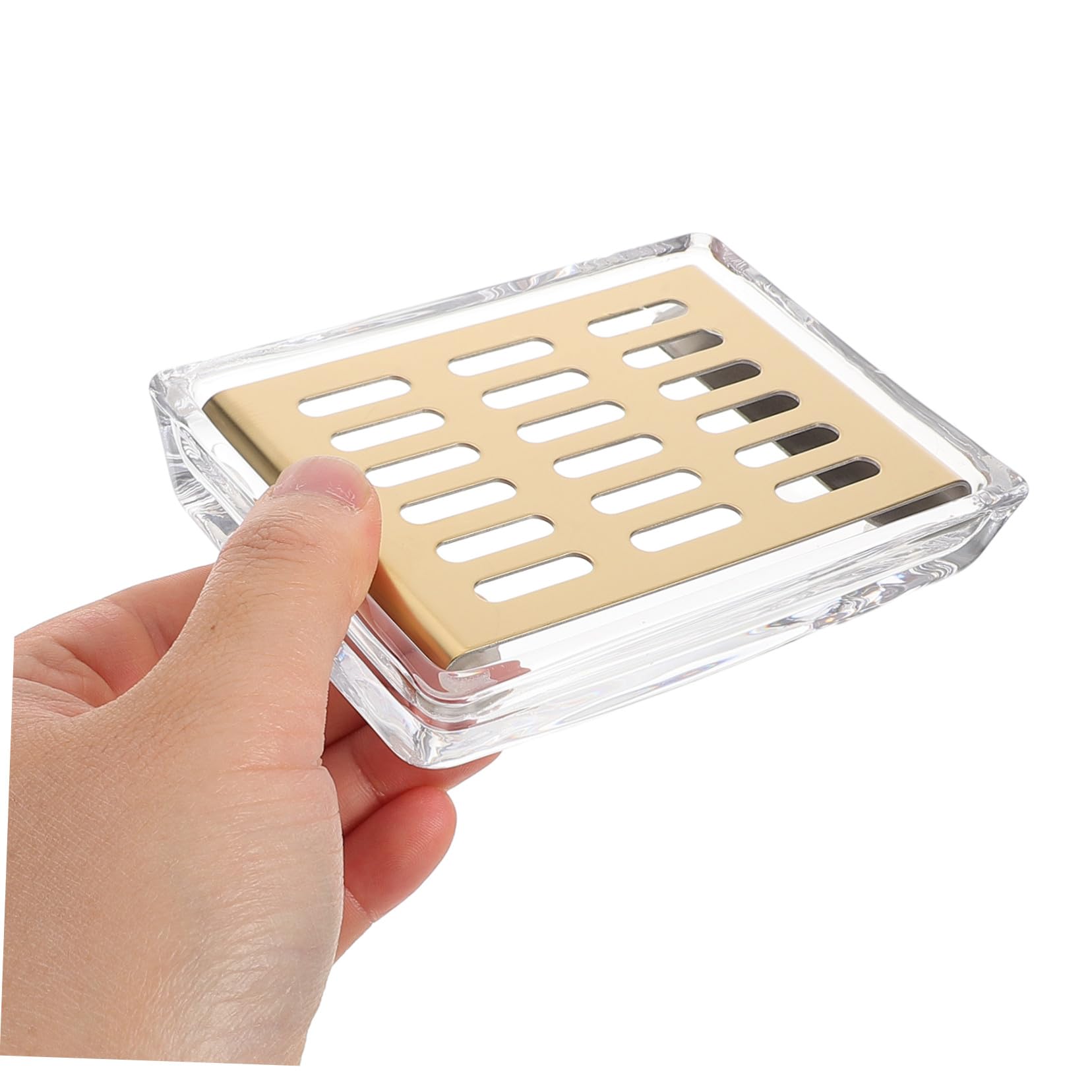 LABRIMP Jabonera de Vidrio Transparente Doble Capa con Bandeja de Acero Inoxidable Dorada para Baño Cocina Diseño Rectangular Ahorro Espacio Elegante