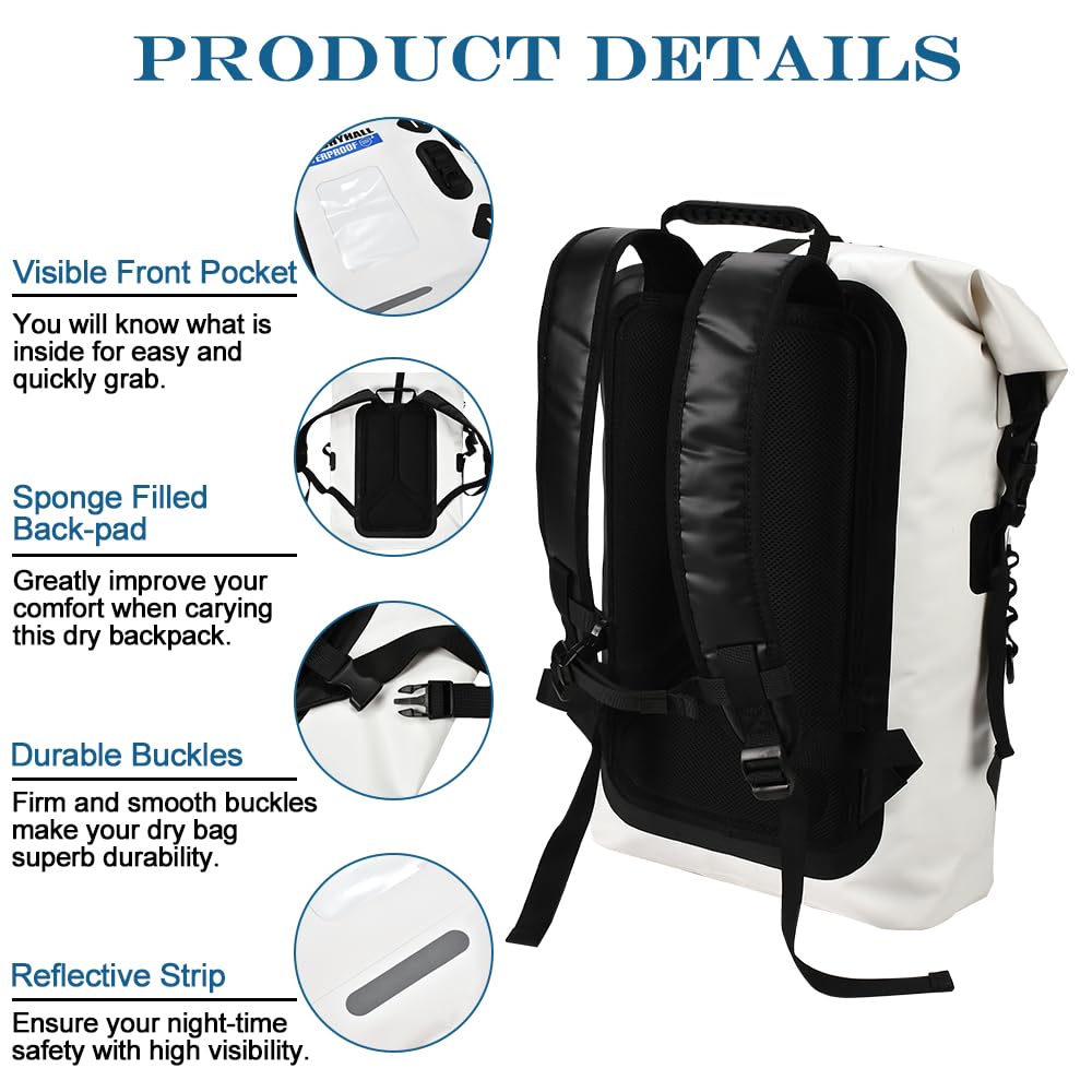JSCARLIFE Zaino impermeabile da 35 l, per uomo, kayak, canoa, canottaggio, campeggio, escursionismo