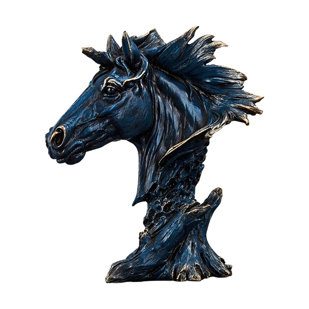 Estatua de Busto de Caballo, Modelo de Escultura de Cabeza de Caballo, Arte de Resina Envejecido Retro, colección de hogar Azul, Regalo de decoración de habitación