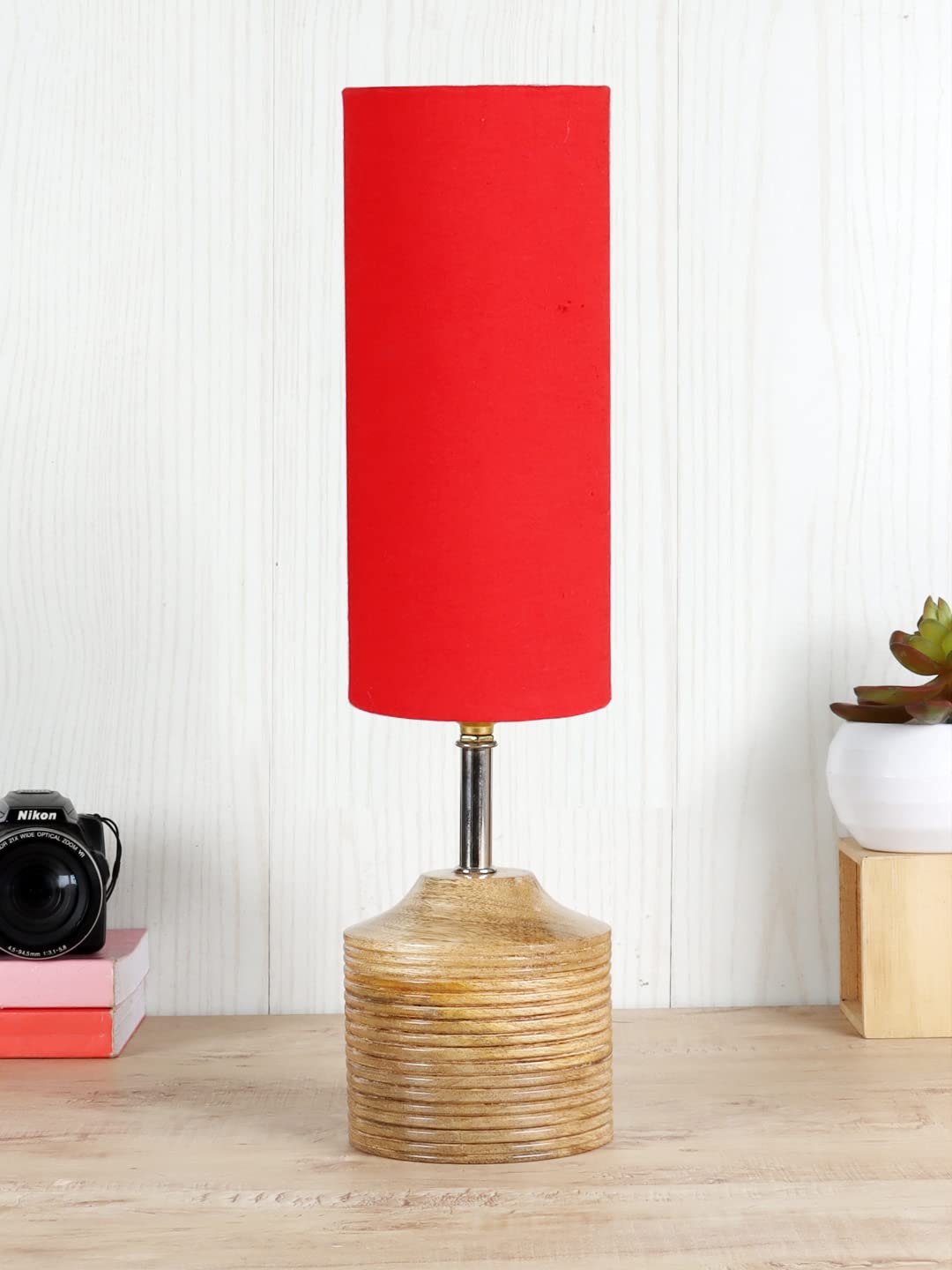 Devansh Wood Table lamp with Red Cotton Shade (24)-picture-24