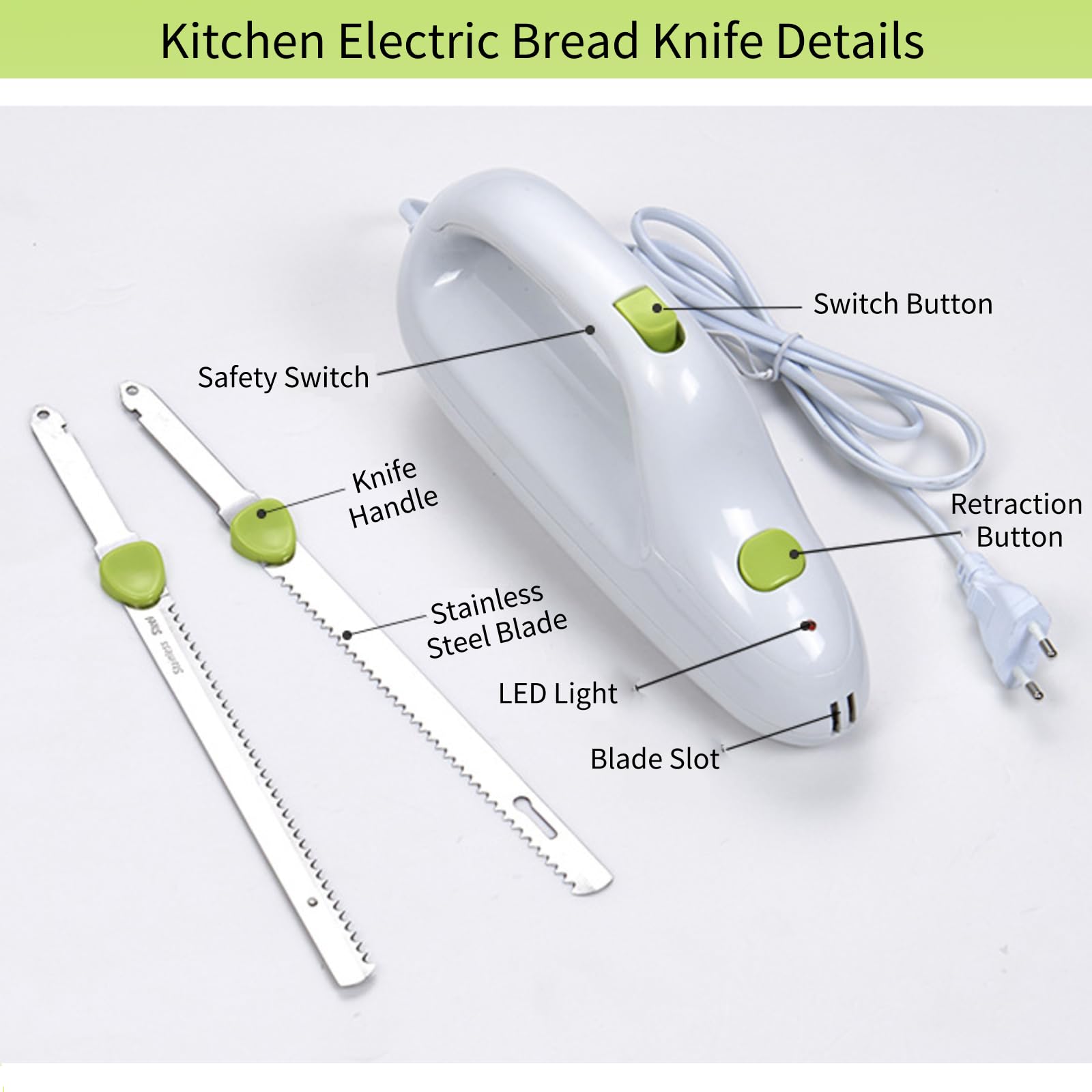 Brrnoo Elektrisches Brotmesser, Elektromesser für Fleisch Küche, Küchenmesser Elektrisch Fleischmesser Tiefkühlkost, zum Schneiden Von Fleisch Brot Käse Gemüse und Obst